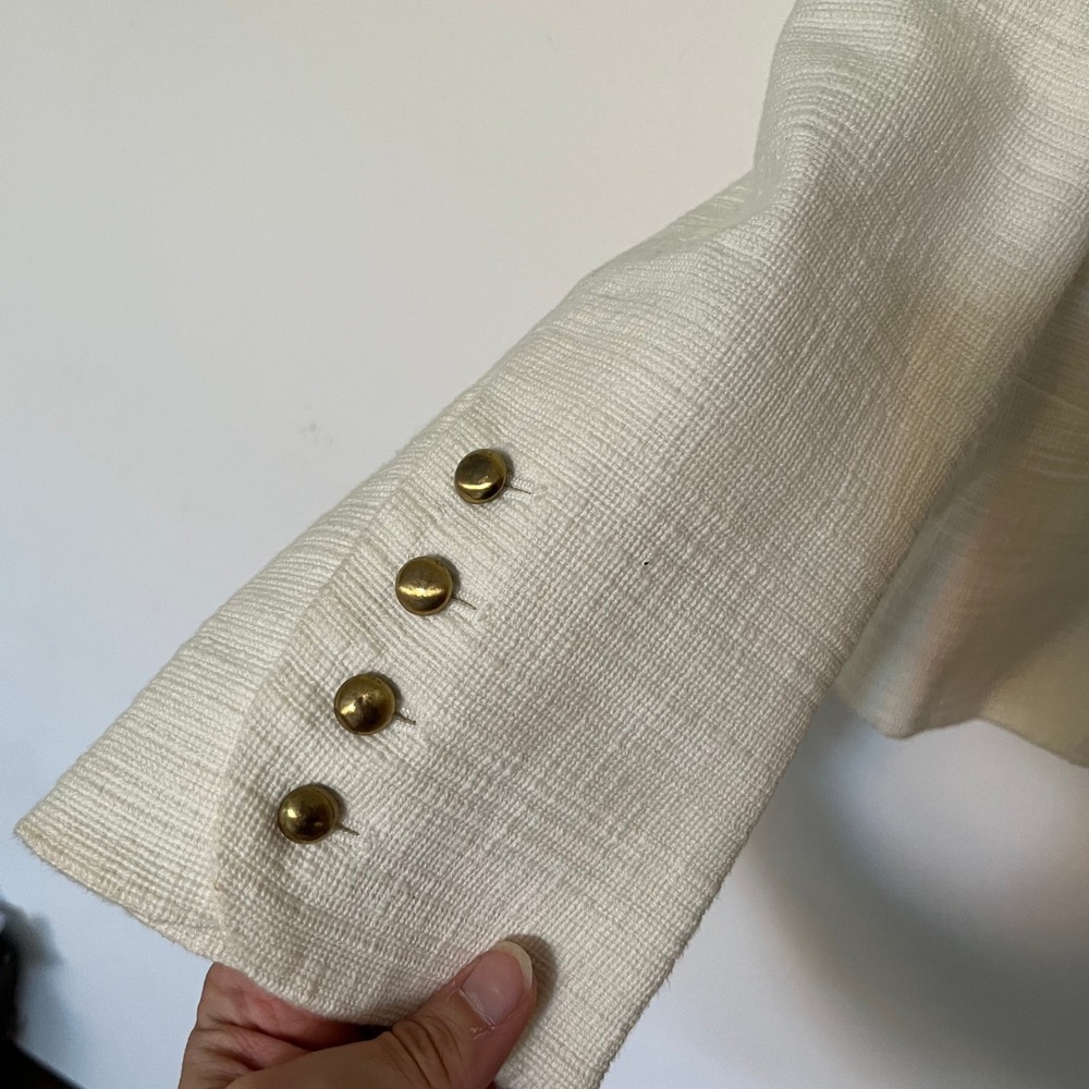 Jaeger Cream Textured Tailored Blazer Jacket Brass Buttons Notched Lapel - Picture 2 of 8